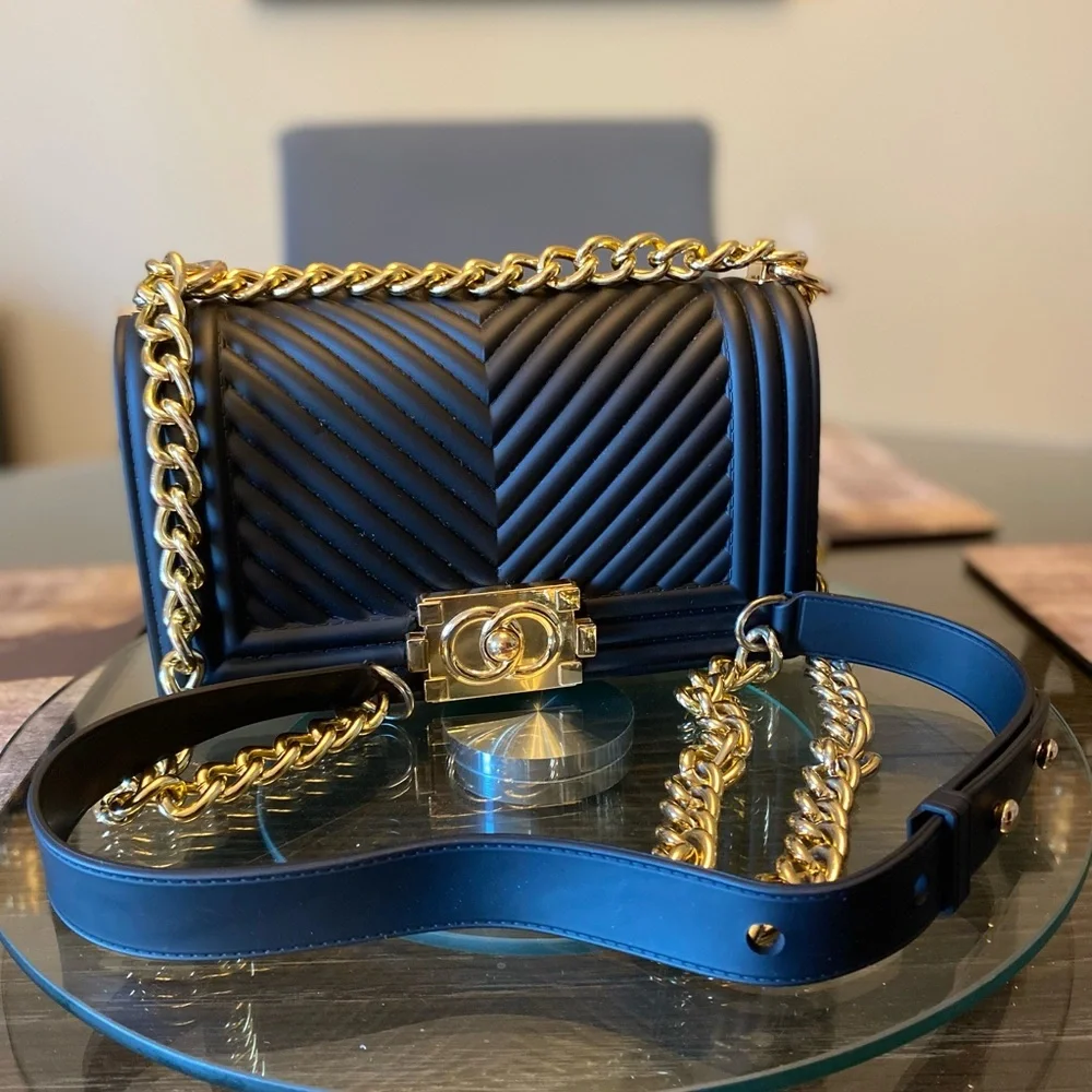 Chic Black and Gold Crossbody Bag - Picture 1 of 5